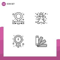 Set of 4 Vector Filledline Flat Colors on Grid for banner midnight feminist gingerbread man time Editable Vector Design Elements