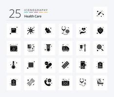 Health Care 25 Solid Glyph icon pack including hands. stethoscope. blood. medical. global health vector