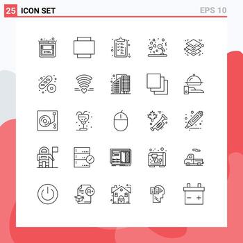 Mobile Interface Line Set of 25 Pictograms of baguette layers clipboard height music Editable Vector Design Elements