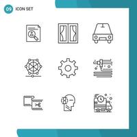 9 Thematic Vector Outlines and Editable Symbols of data learning furniture machine passenger Editable Vector Design Elements