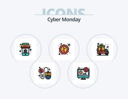 Cyber Monday Line Filled Icon Pack 5 Icon Design. hand. delivery truck. sign. cyber monday. party vector