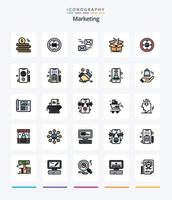 creativo márketing 25 línea lleno icono paquete tal como finanzas. marketing. correo. bienes. negocio vector