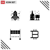 4 User Interface Solid Glyph Pack of modern Signs and Symbols of rocket line launch glass bitcoin Editable Vector Design Elements