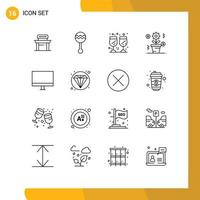 Outline Pack of 16 Universal Symbols of computers education sound dollar thanks day Editable Vector Design Elements