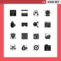 16 User Interface Solid Glyph Pack of modern Signs and Symbols of solution money open salon economy language course Editable Vector Design Elements