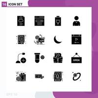 Set of 16 Modern UI Icons Symbols Signs for like study battery bookmark resources Editable Vector Design Elements