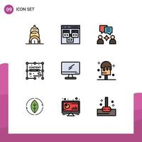 Group of 9 Modern Filledline Flat Colors Set for device computer man design documents Editable Vector Design Elements