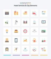 Creative Hotel Services And City Elements 25 Flat icon pack  Such As ac . air. wifi. glass. dish vector