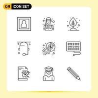 Stock Vector Icon Pack of 9 Line Signs and Symbols for dollar support growth help communication Editable Vector Design Elements