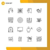 Set of 16 Modern UI Icons Symbols Signs for cable american server frise text Editable Vector Design Elements