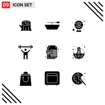 Modern Set of 9 Solid Glyphs Pictograph of offshore file format fitness corel cdr file Editable Vector Design Elements