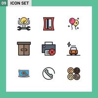 Pack of 9 Modern Filledline Flat Colors Signs and Symbols for Web Print Media such as gadget computers bloon interior drawer Editable Vector Design Elements