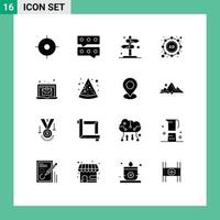 Pack of 16 creative Solid Glyphs of economy laptop sign online marketing Editable Vector Design Elements