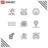 User Interface Pack of 9 Basic Outlines of globe communication apps security we Editable Vector Design Elements