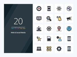 20 Web And Social Media line Filled icon for presentation vector