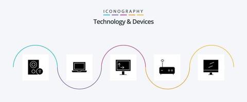 dispositivos glifo 5 5 icono paquete incluso . mostrar. altura. computadora. módem vector