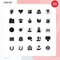 Universal Icon Symbols Group of 25 Modern Solid Glyphs of ok check gift vessel ship Editable Vector Design Elements