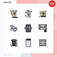 Set of 9 Modern UI Icons Symbols Signs for music mobile oven mitt design plane Editable Vector Design Elements