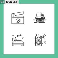 Editable Vector Line Pack of 4 Simple Filledline Flat Colors of film bedroom console pad cleaning Editable Vector Design Elements