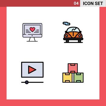 4 4 universal línea de relleno plano colores conjunto para web y móvil aplicaciones computadora jugador Boda transporte industria valores editable vector diseño elementos