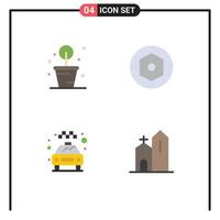 4 User Interface Flat Icon Pack of modern Signs and Symbols of gardening service internal car christian Editable Vector Design Elements