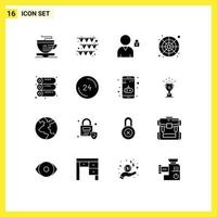 Solid Glyph Pack of 16 Universal Symbols of anytime offset user machine color wheel Editable Vector Design Elements