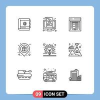 Group of 9 Outlines Signs and Symbols for market data storage lcd data server computer server Editable Vector Design Elements