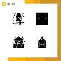 Set of 4 Modern UI Icons Symbols Signs for cyber celebration security furniture holiday Editable Vector Design Elements