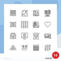 Set of 16 Vector Outlines on Grid for online video goal tutorials train Editable Vector Design Elements