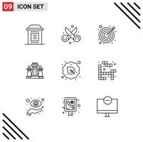 9 Outline concept for Websites Mobile and Apps technology strategy scissor computer target Editable Vector Design Elements