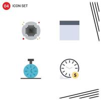 4 Universal Flat Icon Signs Symbols of chip count hardware stopwatch money Editable Vector Design Elements