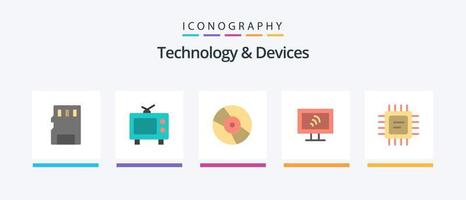 Devices Flat 5 Icon Pack Including . microchip. dvd. cpu. wifi. Creative Icons Design vector