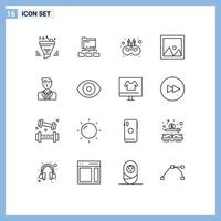 Universal Icon Symbols Group of 16 Modern Outlines of photo furniture computing frame mask Editable Vector Design Elements