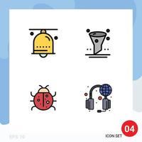 Set of 4 Modern UI Icons Symbols Signs for alarm cute notification filter ladybug Editable Vector Design Elements