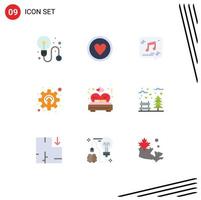 Group of 9 Flat Colors Signs and Symbols for love mechanism message gear cogwheel Editable Vector Design Elements