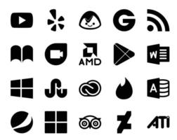 20 social medios de comunicación icono paquete incluso Tinder cc amd creativo nube ventanas vector