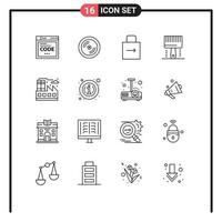 Pack of 16 creative Outlines of programing development arrow design security Editable Vector Design Elements