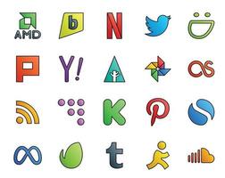 20 Social Media Icon Pack Including meta pinterest search kickstarter rss vector