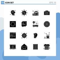 Pack of 16 Modern Solid Glyphs Signs and Symbols for Web Print Media such as photo image network camera suburban Editable Vector Design Elements