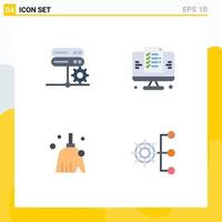 Set of 4 Commercial Flat Icons pack for database clean setting web sweep Editable Vector Design Elements