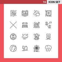 Pack of 16 Modern Outlines Signs and Symbols for Web Print Media such as delete vault fashion security locker Editable Vector Design Elements