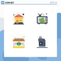 Set of 4 Modern UI Icons Symbols Signs for building date tv arts festival Editable Vector Design Elements