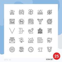 Pack of 25 Modern Lines Signs and Symbols for Web Print Media such as page share party social network connections Editable Vector Design Elements