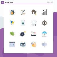 Group of 16 Modern Flat Colors Set for balloons finance coin chart bar Editable Pack of Creative Vector Design Elements