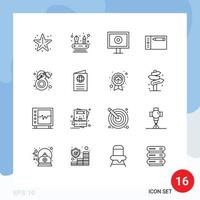 Pack of 16 creative Outlines of butterfly beauty display tablet draw Editable Vector Design Elements