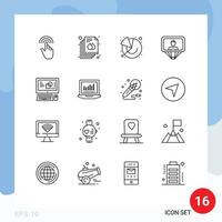 Stock Vector Icon Pack of 16 Line Signs and Symbols for computer id banner profile marketing Editable Vector Design Elements