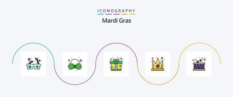 Mardi Gras Line Filled Flat 5 Icon Pack Including music. instrument. gift. drum. gras vector