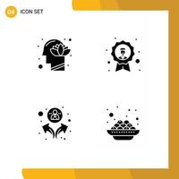 Pack of 4 creative Solid Glyphs of harmony medal lotus avatar people Editable Vector Design Elements