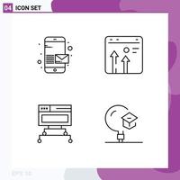 Editable Vector Line Pack of 4 Simple Filledline Flat Colors of email computer send business data Editable Vector Design Elements