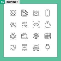 Modern Set of 16 Outlines Pictograph of knock hardware share gadget computers Editable Vector Design Elements